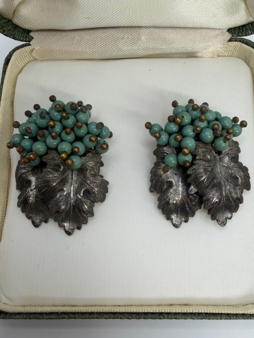 Miriam Haskell 1930s Rare Antique grape cluster dress clip set